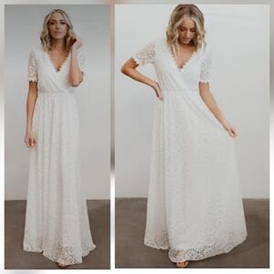Baltic Born Venice White Lace Short Sleeve V-Neck Maxi Dress, Size White, NWT 🤍